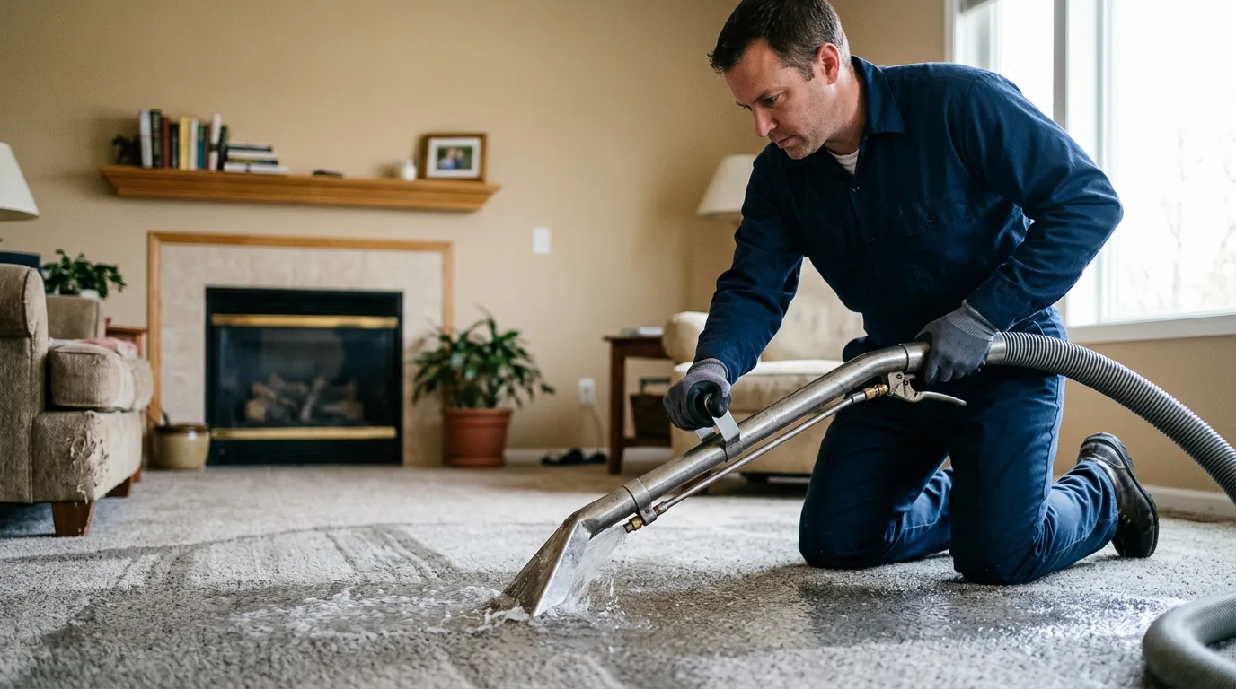 Water damage restoration technician working near Farmersville, IL